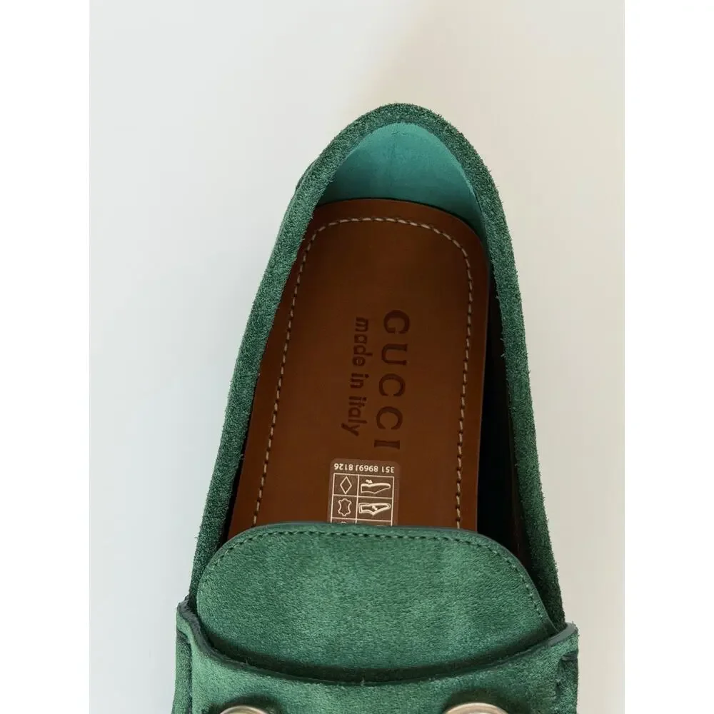 Gucci Mens Suede Horsebit Driver Loafers Shoes Green 7.5 US (7 Gucci) 765859 NIB